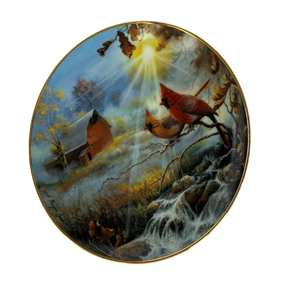 Franklin Mint limited edition collectors plate Serenity of Sunrise cardinal bird - Picture 2 of 5